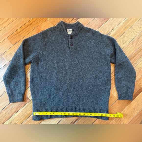 LL Bean Sweater Mens Size XL Gray Classic Ragg Lambs Wool Henley Pullover Button - Picture 9 of 11